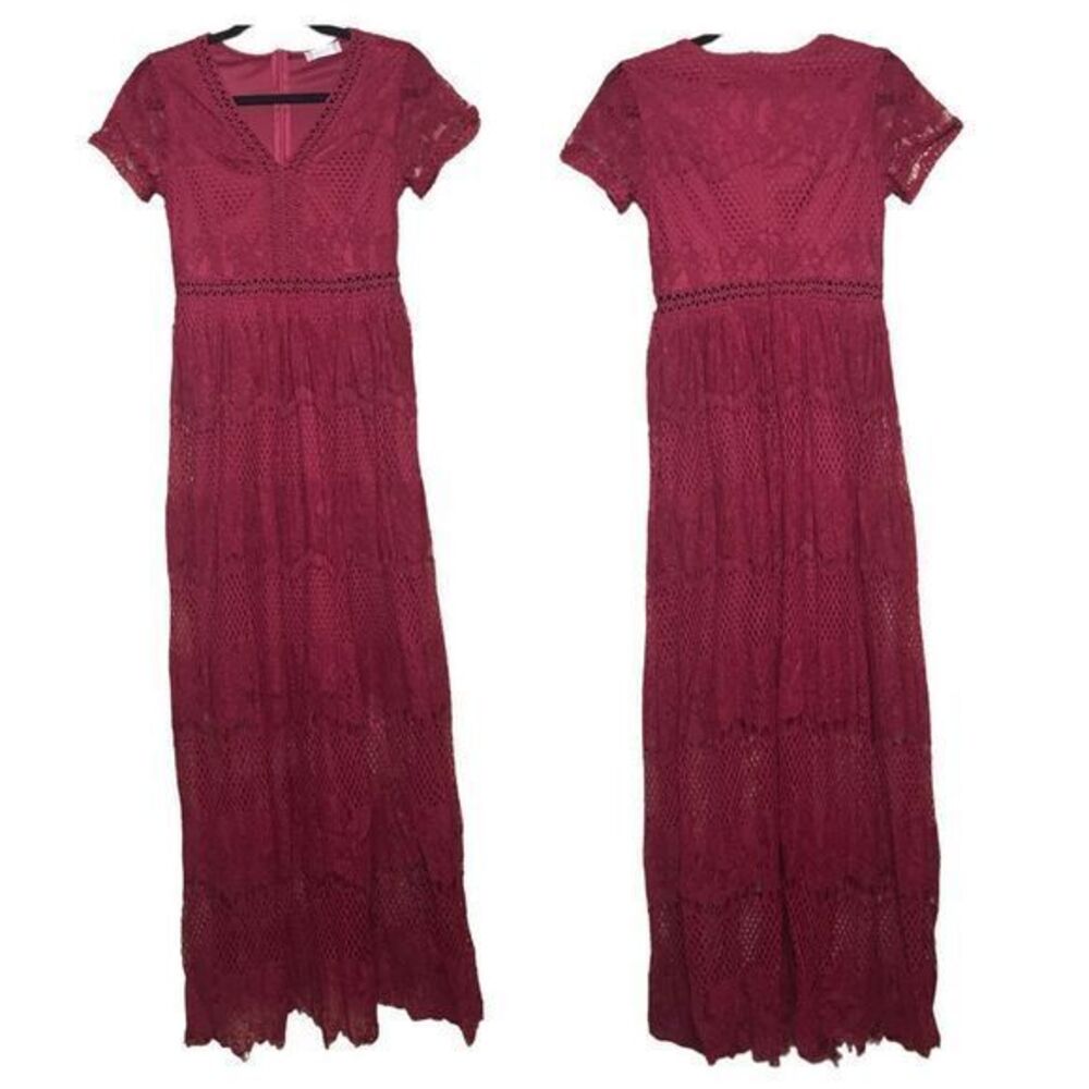 Altar'd State Burgundy Lace Maxi Dress
